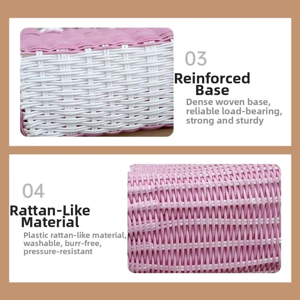 Handgefertigter Einkaufskorb aus geflochtenem Rattan, mehrfarbig, 24 x 14 x 18 cm, für Zuhause, Gemüse, Obst, Verpackung, PVC, Picknick-Aufbewahrungskorb