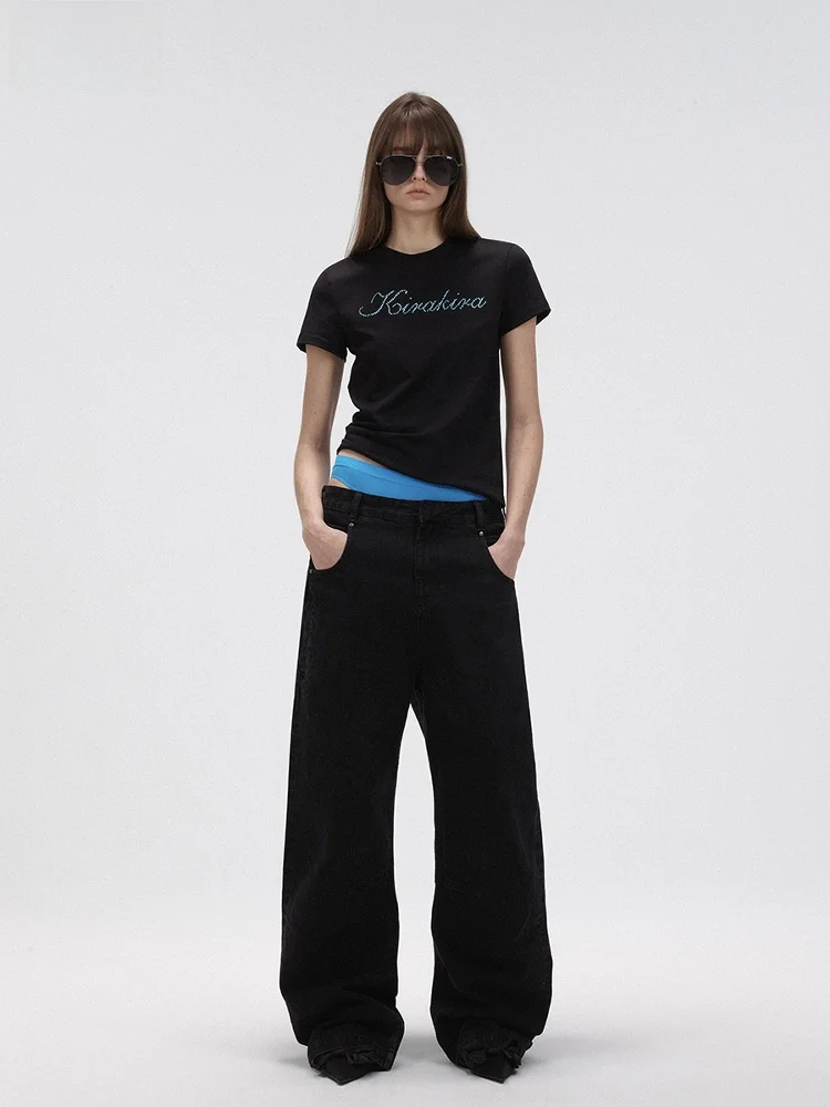 

Acense Studio Bla прямая талия Arc Form ket джинсовые джинсы повседневные широкие брюки с низкой талией весенняя коллекция для женщин