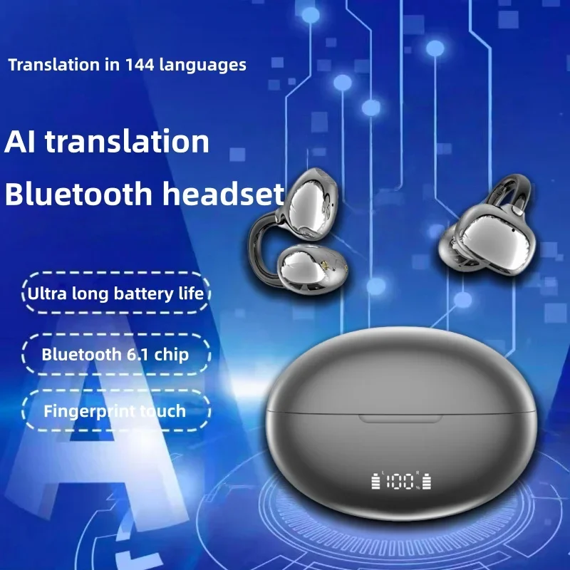 

Q108 AI Переводчик в реальном времени Bluetooth 6.1 Наушники-вкладыши с зажимом для ушей и цифровым дисплеем Водонепроницаемые гарнитуры с микрофоном Bluetooth 6.1
