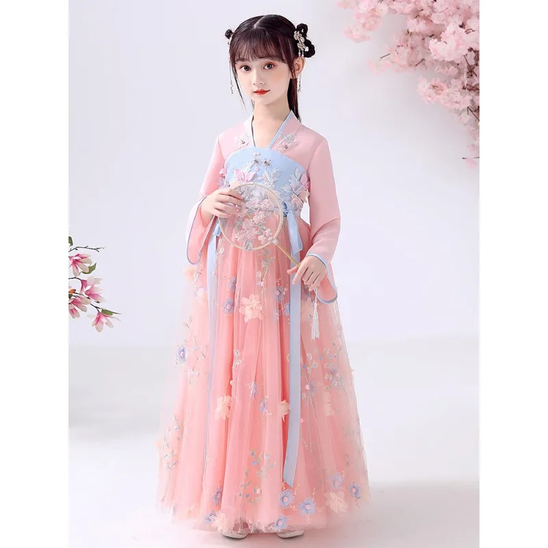 

Весенне-осенний древний костюм Hanfu для девочек, новый стиль, весенний китайский супер сказочный костюм Тан для девочек