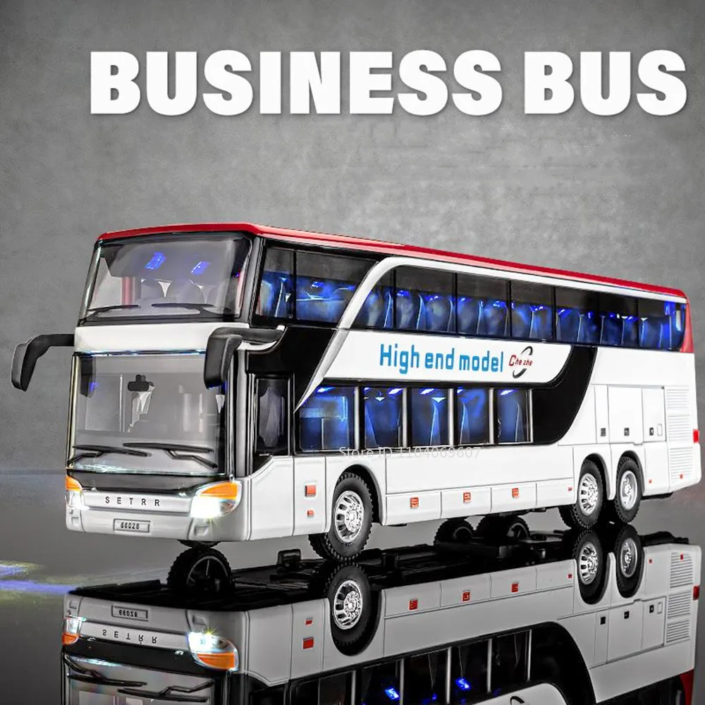 

1:30 двухуровневая модель автобуса на дальние расстояния, игрушки из сплава, литые под давлением мини-веловые автобусы, звуковой свет, открытая дверь, откатная задняя часть, подарки для детей