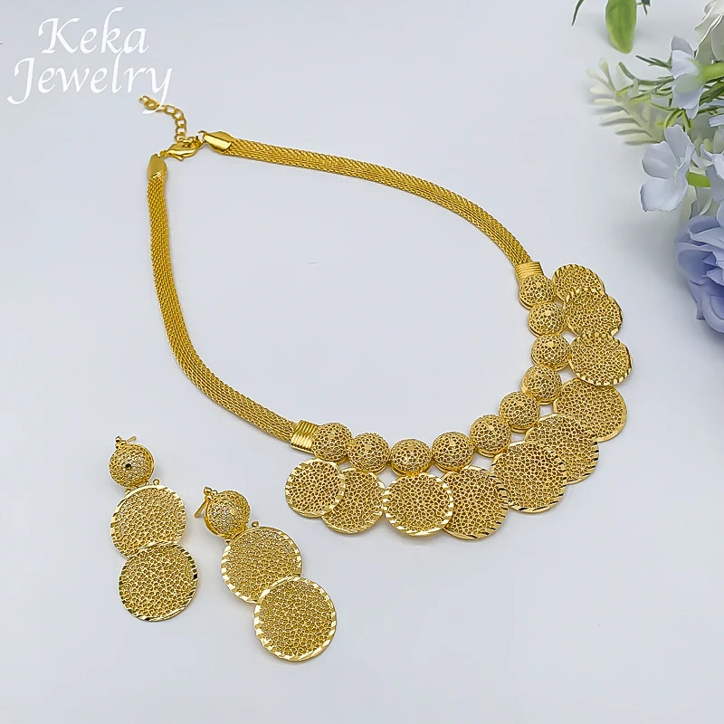 America 18k Gold Plated Jewelry Set Fashion Women Necklace Set Afican Classics Earring Wedding Party Jewelry Daily Wear