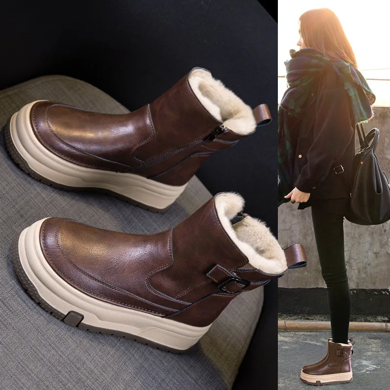 

Snow boots for women in winter 2025 with added fleece short boots anti slip thickened and warm Northeast cotton shoes