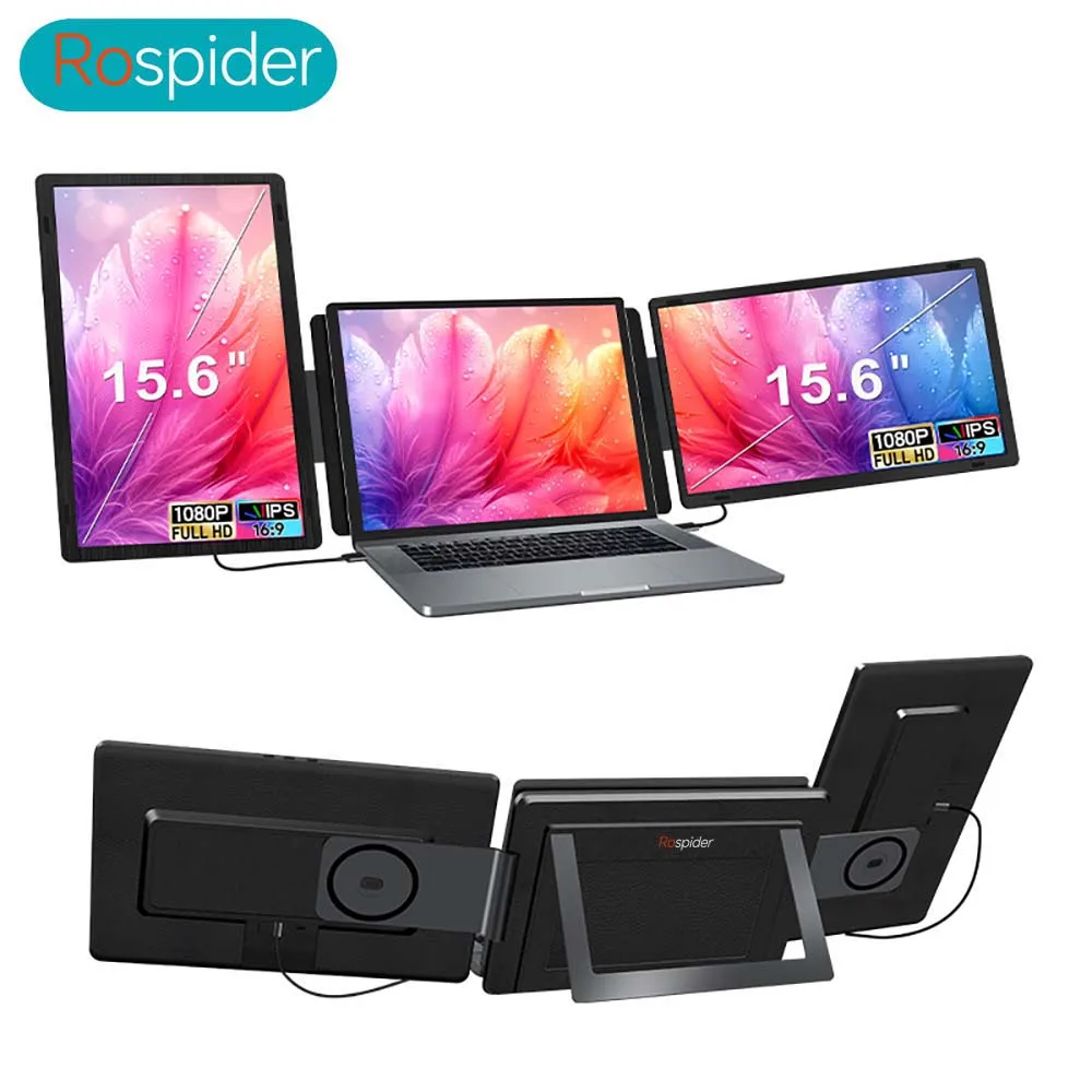 موسع شاشة 15.6 بوصة قابل للدوران شاشة LCD مزدوجة ممتدة FHD ثلاثية قابلة للتوسيع IPS شاشة محمولة للإنتاجية Rospider