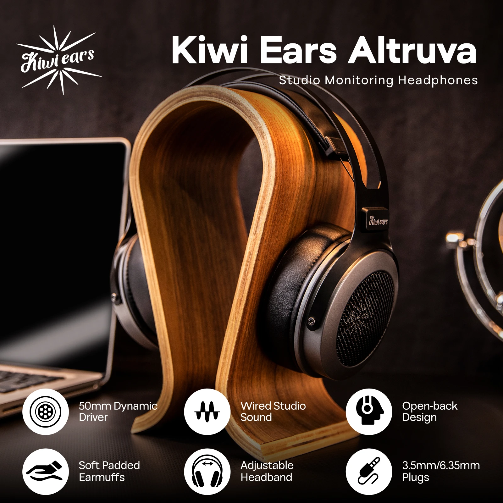 Kiwi Ears Altruva Hi-Fi 50mm Fones de ouvido com driver dinâmico Fones de ouvido com design aberto nas costas com design e som premium