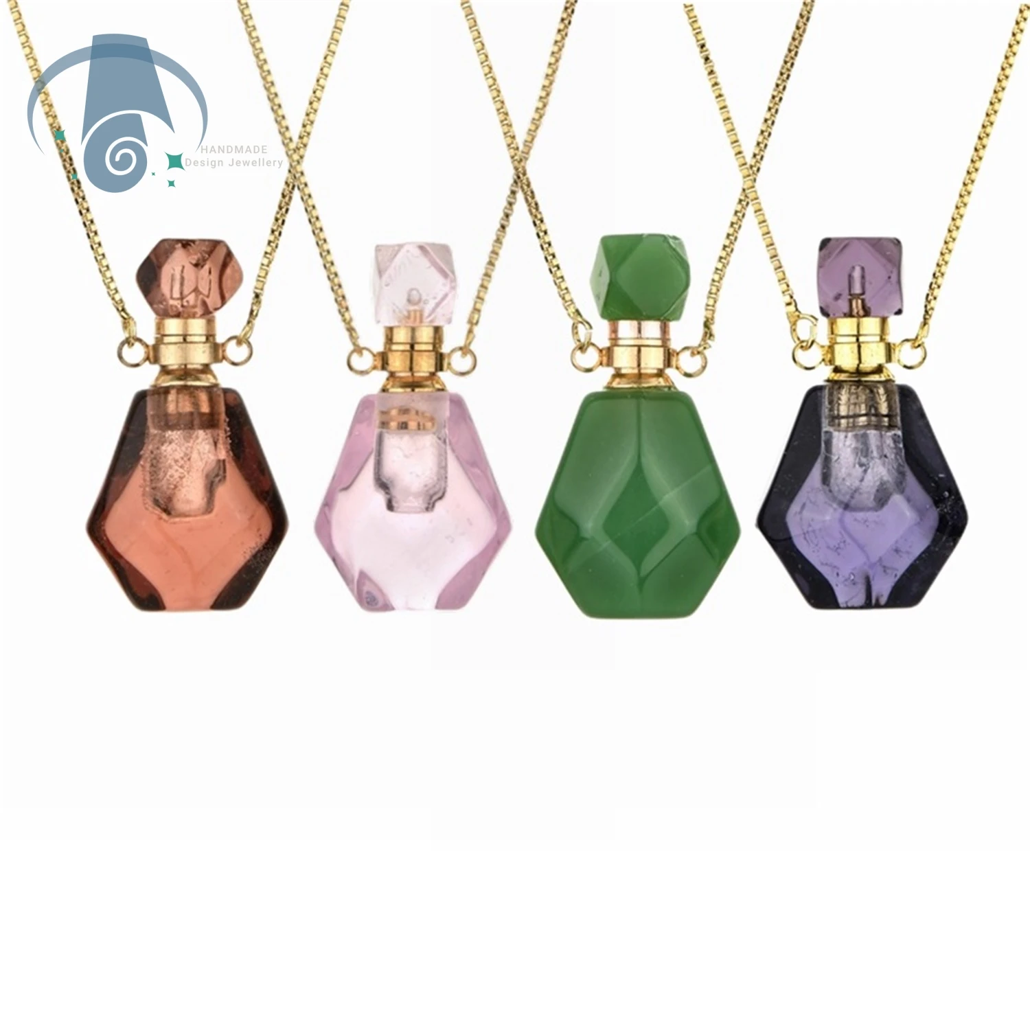 

Natural Gemstone Essential Oil Necklace Green Aventurine Perfume Bottle Pendant Aromatherapy Diffuser Jewelry for Gift