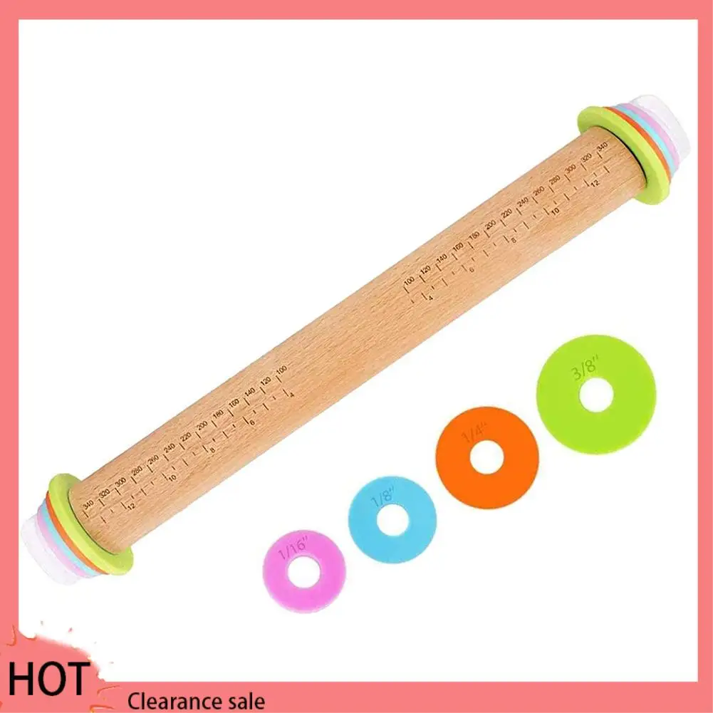 A88Z Adjustable Wood Rolling Pin With Removable Rings,Dough Roller,For Baking,Pizza And Cookies,Home Kitchen Baking Tool