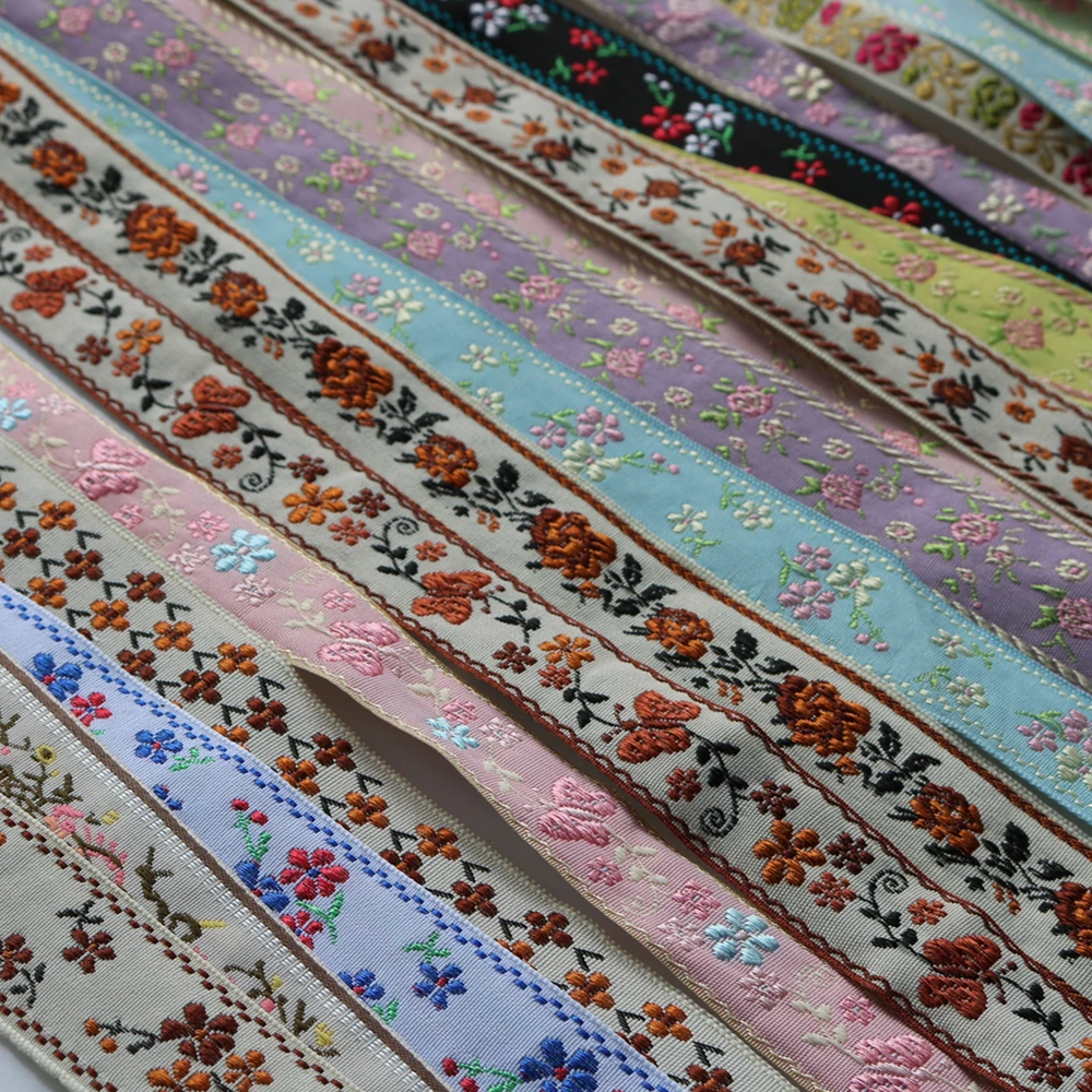 5 Yards 1~3CM Korean Spring Color Cute Sweet Shiny Flowers Embroidered Jacquard Ribbon For DIY Hair Ornaments Skirt Accessories