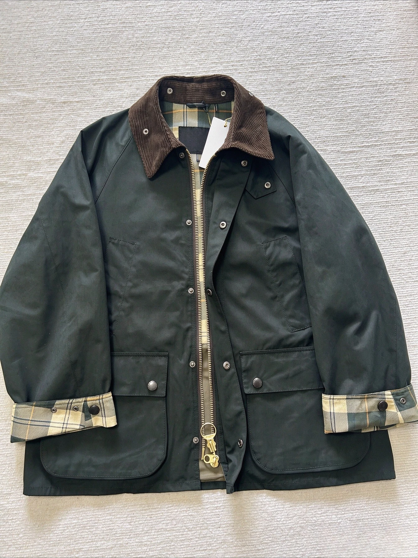 Bb OS Bedale Wax-Free Jacket Men Women Vintage Plaid Lined Outdoor Waterproof Casual Coat