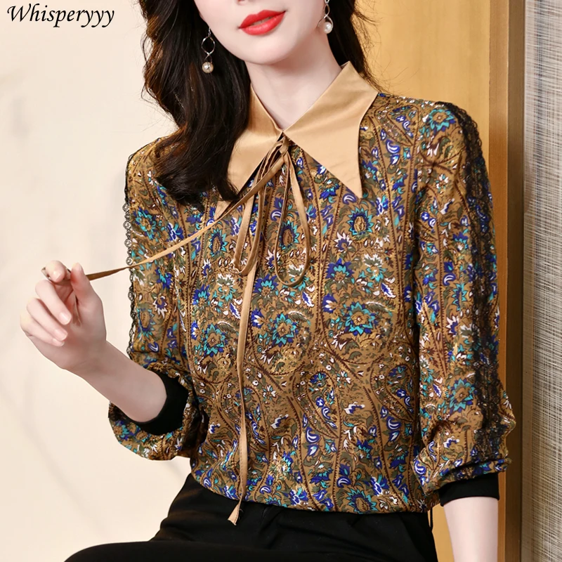 

Printing Blouse for Women Spring Autumn New Korean Loose Long-sleeved Chiffon Shirt Female Fashion Casual Blusas Pullover