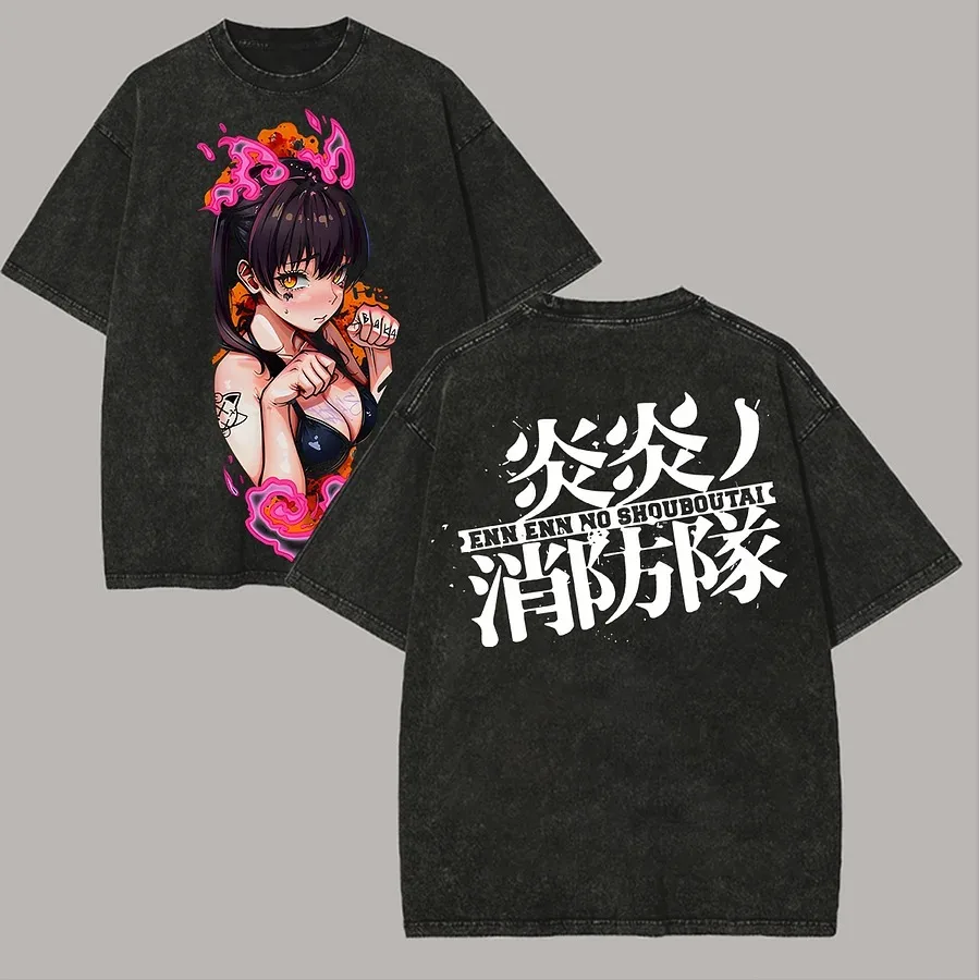 Fire Force Washed T-shirt Year round clothing Plus Size Unisex personality Clothes high quality hot product Streetwear Couples