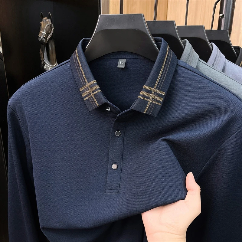 Light luxury men's long sleeve polo shirt comfort fashion new business casual spring autumn high-quality versatile lapel T-shirt