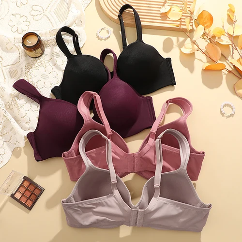 Imagen 2 del producto 4 unids/set Sexy mujer de talla grande con aros cobertura completa sin forro sujetador sin costuras correas anchas sujetadores inalámbricos para mujeres Push Up sujetador