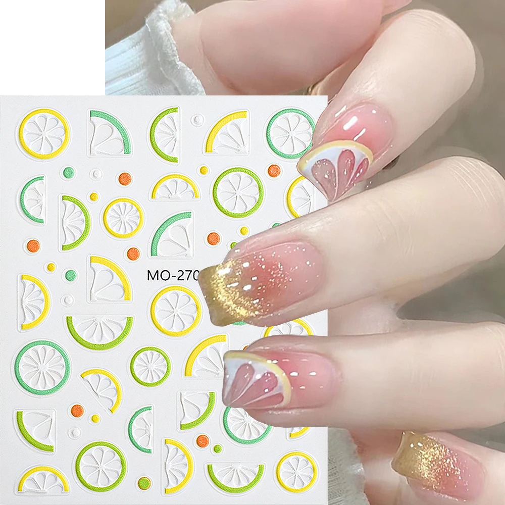 3D Summer Lemon Nail Art Stickers Fruit Strawberry Cherry Nail Sliders Flowers Charms Self-Adhesive Manicure Decoration GLMO-270