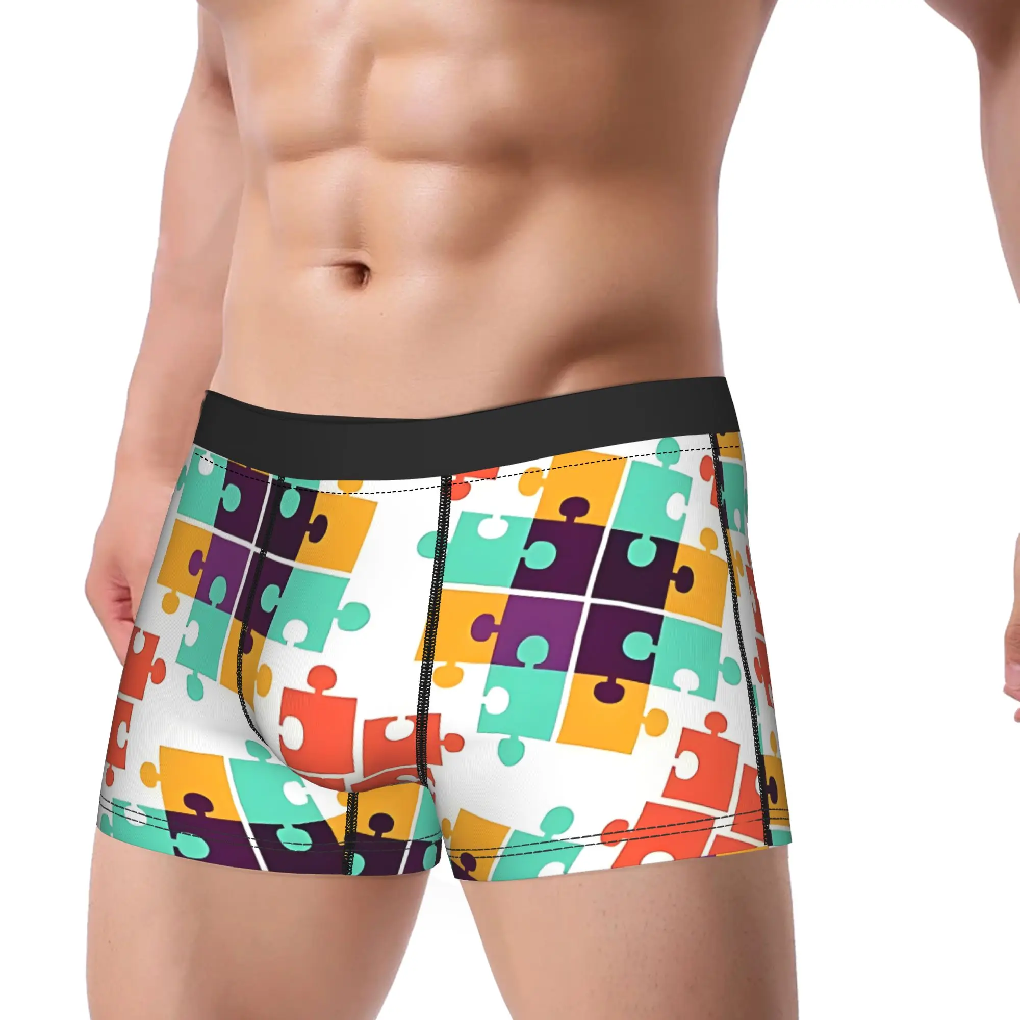 Jigsaw Puzzle Autism Pattern Underpants Breathbale Panties Man Underwear Puzzle Print Shorts Boxer Briefs