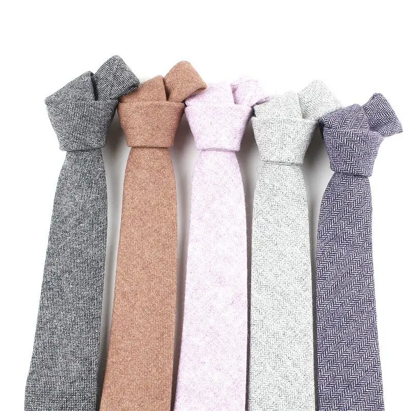 New Solid Wool Ties For Men High Quality Brand Narrow Slim Suits Neckties Blue 6cm Mens Vintage Neck Tie for Wedding Cravats