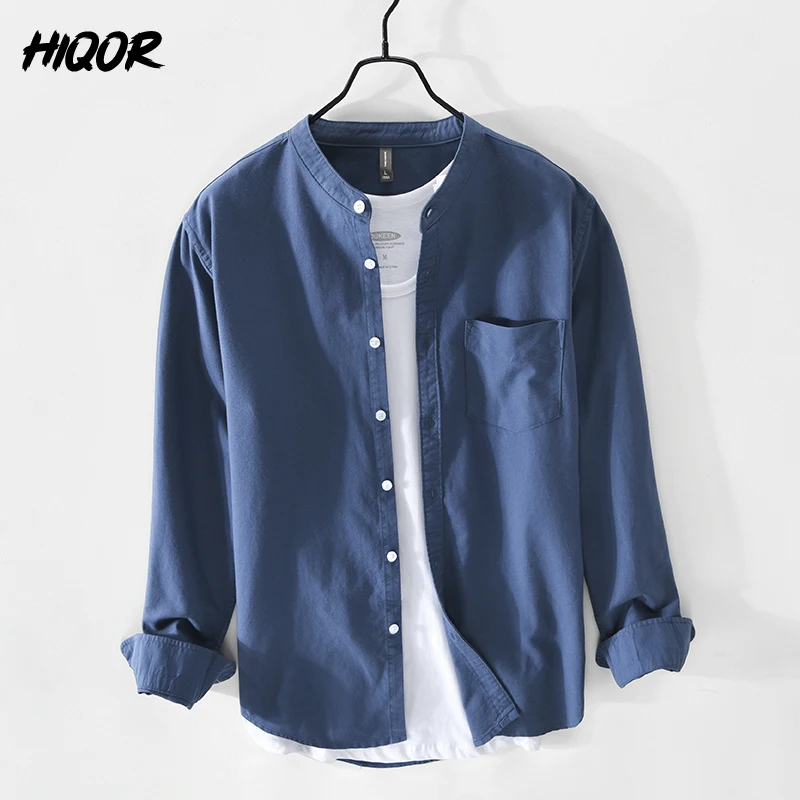 HIQOR Brand Blouses Fashion Simple Men\'s Casual Shirt 2024 New High Quality 100%Cotton Oxford Fabric Male Vintage Shirts For Men