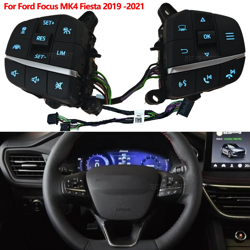 

Для Ford Focus MK4 Fiesta 2019-2021 Кнопка круиз-контроля CAN LIM Автомобильный руль Кнопки переключения громкости ограниченного выпуска