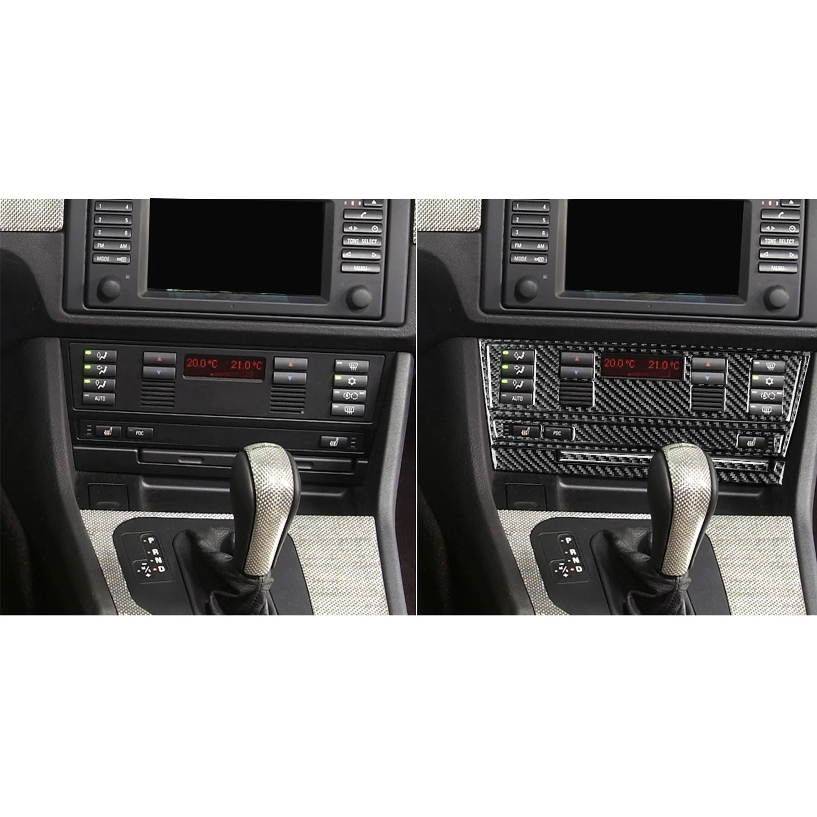 ألياف الكربون الحقيقية اكسسوارات السيارات مركز وحدة التحكم غطاء الكسوة ملصق لينة لسيارات BMW 5 Series/M5 E39 1998 1999 2000 2001 2002 2003