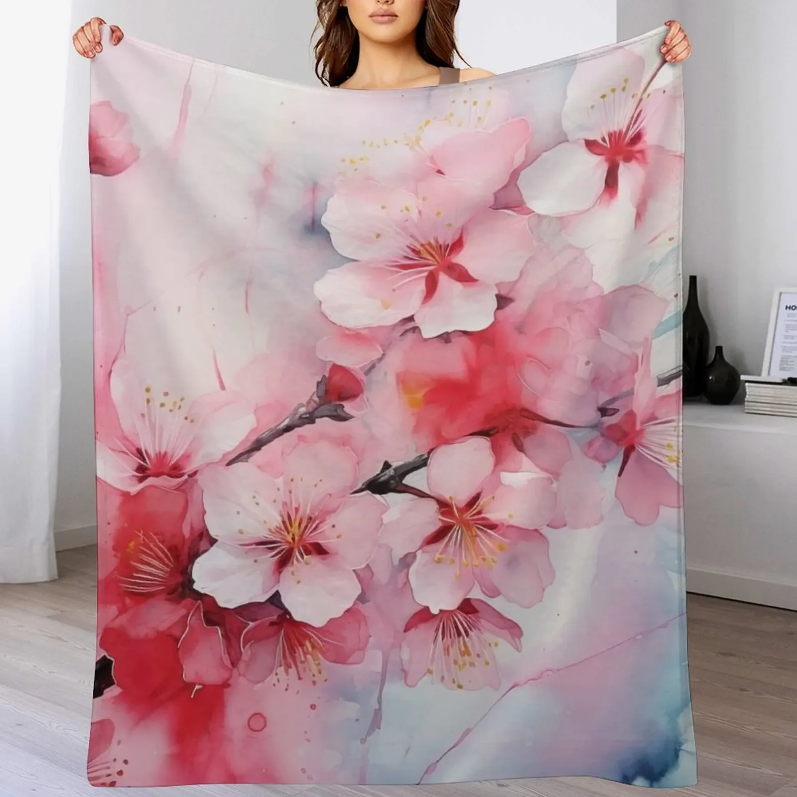 

Sakura Reverie: Abstract Watercolor Art for Floral Enthusiasts Throw Blanket Elegant Warm Throw Blanket for Hotel Home