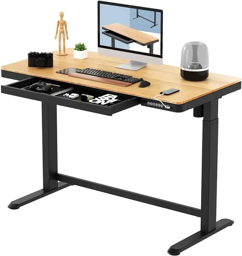 FLEXISPOT-Electric Standing Desk with Drawer, Adjustable Frame, USB Charge Ports, Child Lock, Desktop, Quick Install