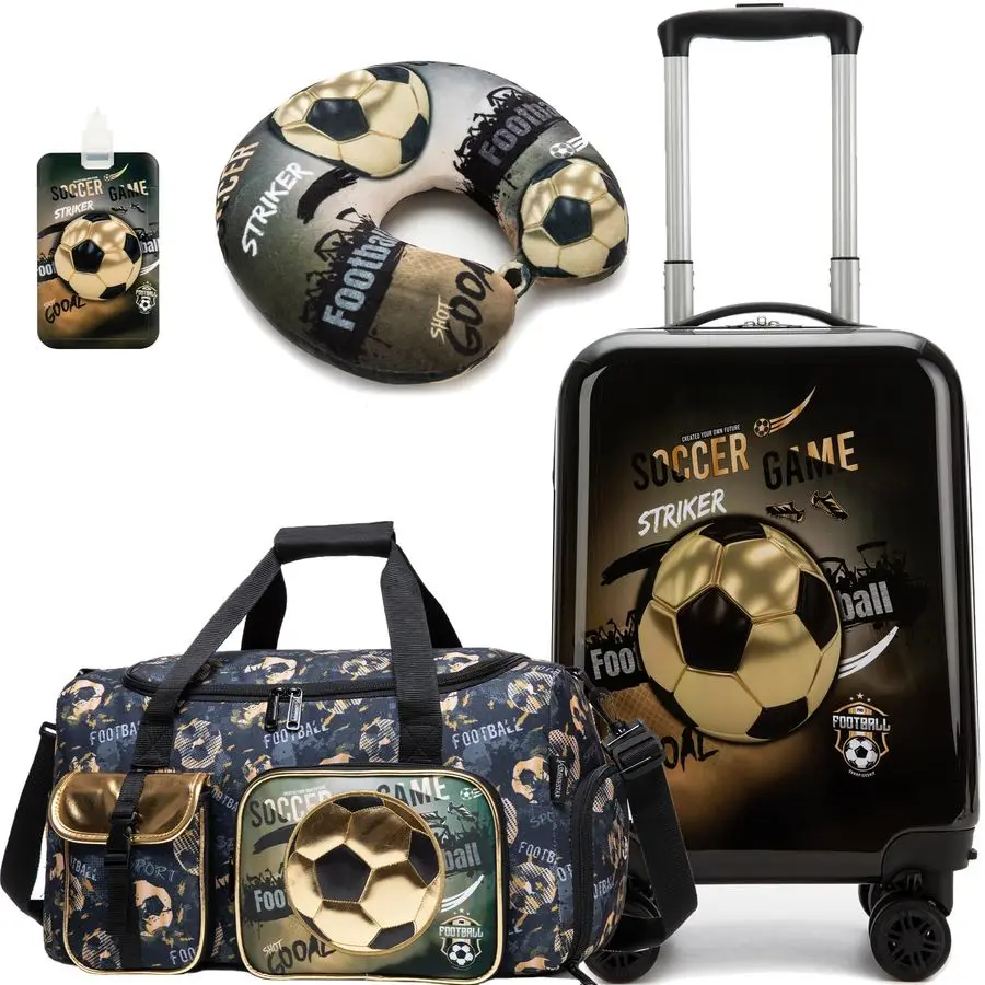 

Football Luggage Set 3 piece Kids Suitcase with Spinner Wheels 16 Childrens Luggage for Boys With Wheels Hard Shell Luggage Sets