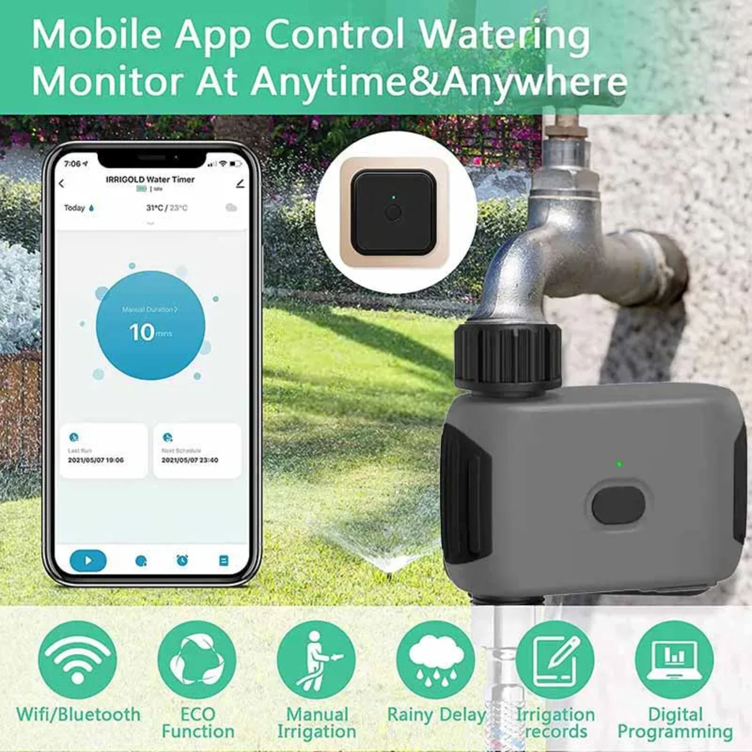 Garden Watering System 4 Aa Batery Powered Wifi Automatic Irrigation  Water Timer  Mobile Phone Remote Controller Zigbee sensor