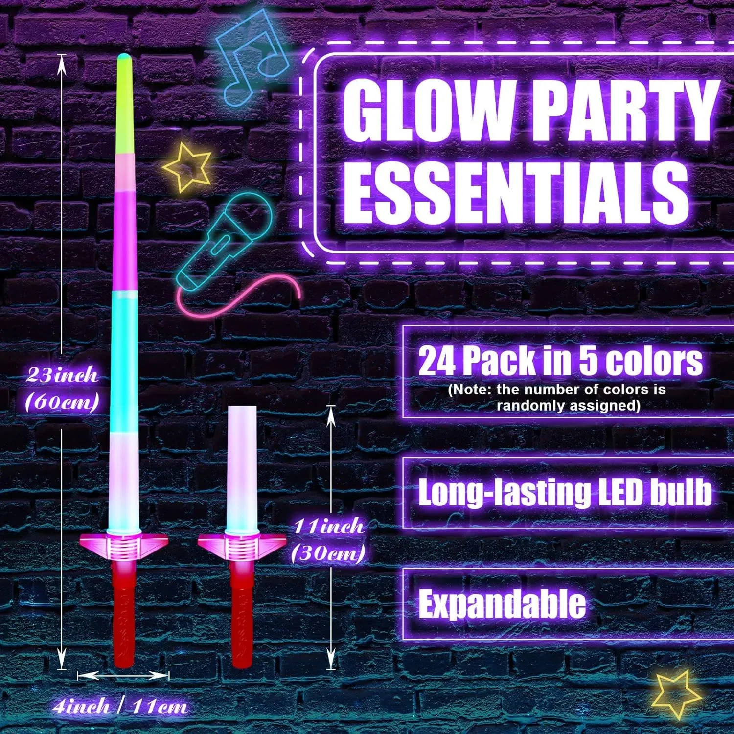 12PCS 4 Section Extendable LED Glow Sword Kids Toy Glowing Stick Concert Party Props Colorful Light Up Sticks For Party Glow St