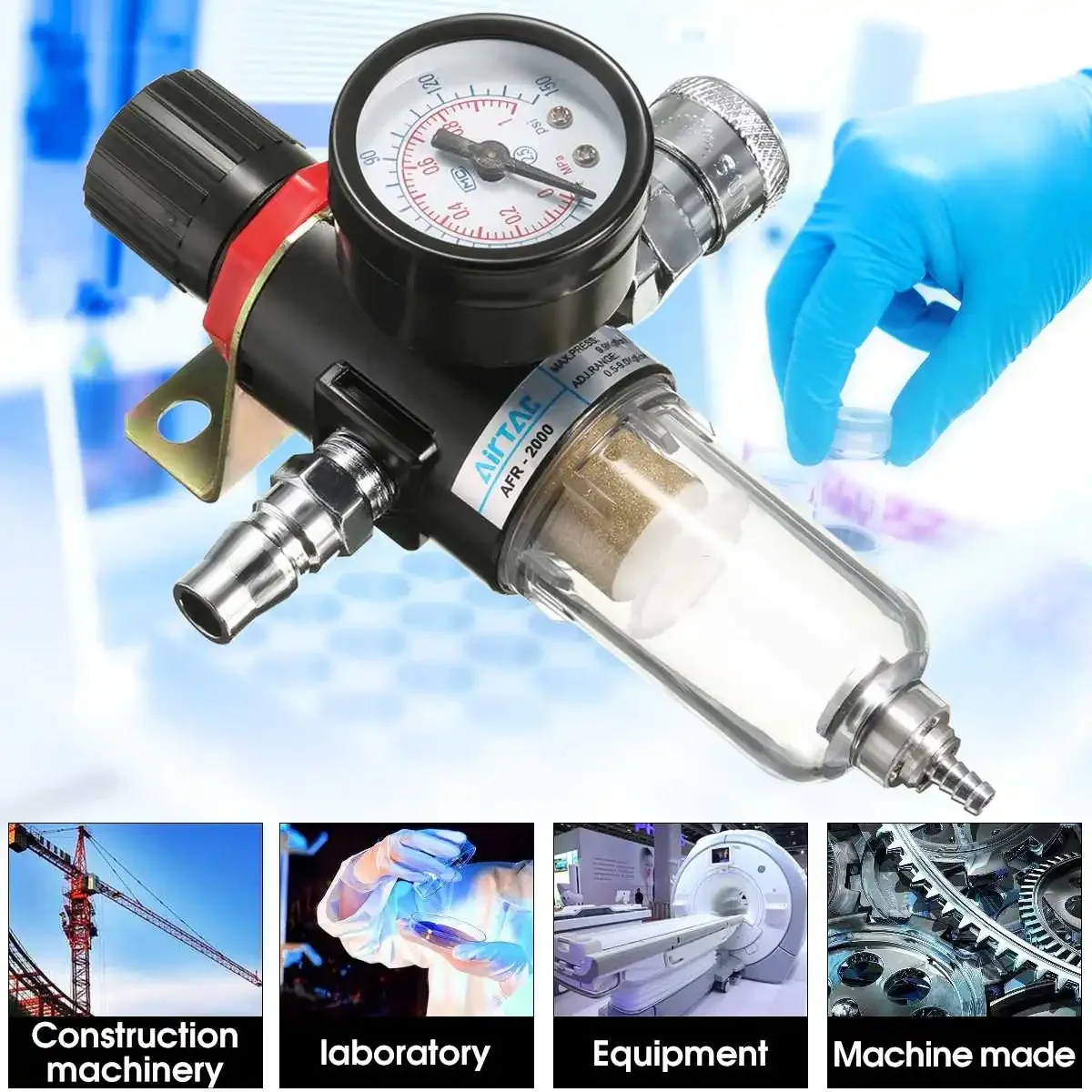 

1/4" 30-120PSI 40micron Air Compressor Filter Water Separator Trap Tools Kit With Regulator Gauge Light Weight Filter Particles
