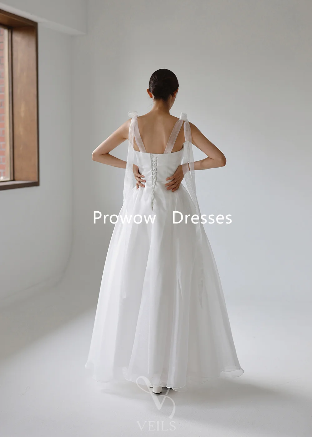 Prowow-シンプルなオーガンザラインウェディングドレス,韓国の写真撮影,地面までの長さ,スパゲッティストラップ,カスタマイズされたプリーツ