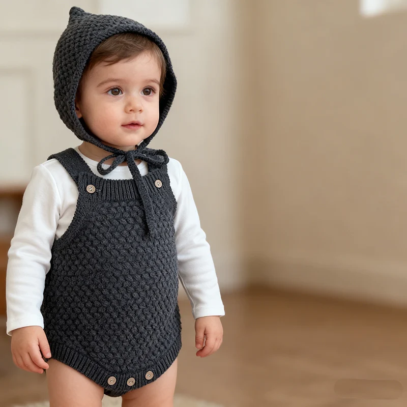 ربيع جديد 2026 0-24 متر طفل رضيع الفتيان فتاة محبوك رومبير قبعة الرضع طفل أكمام بلون بذلة ملابس الأطفال #1