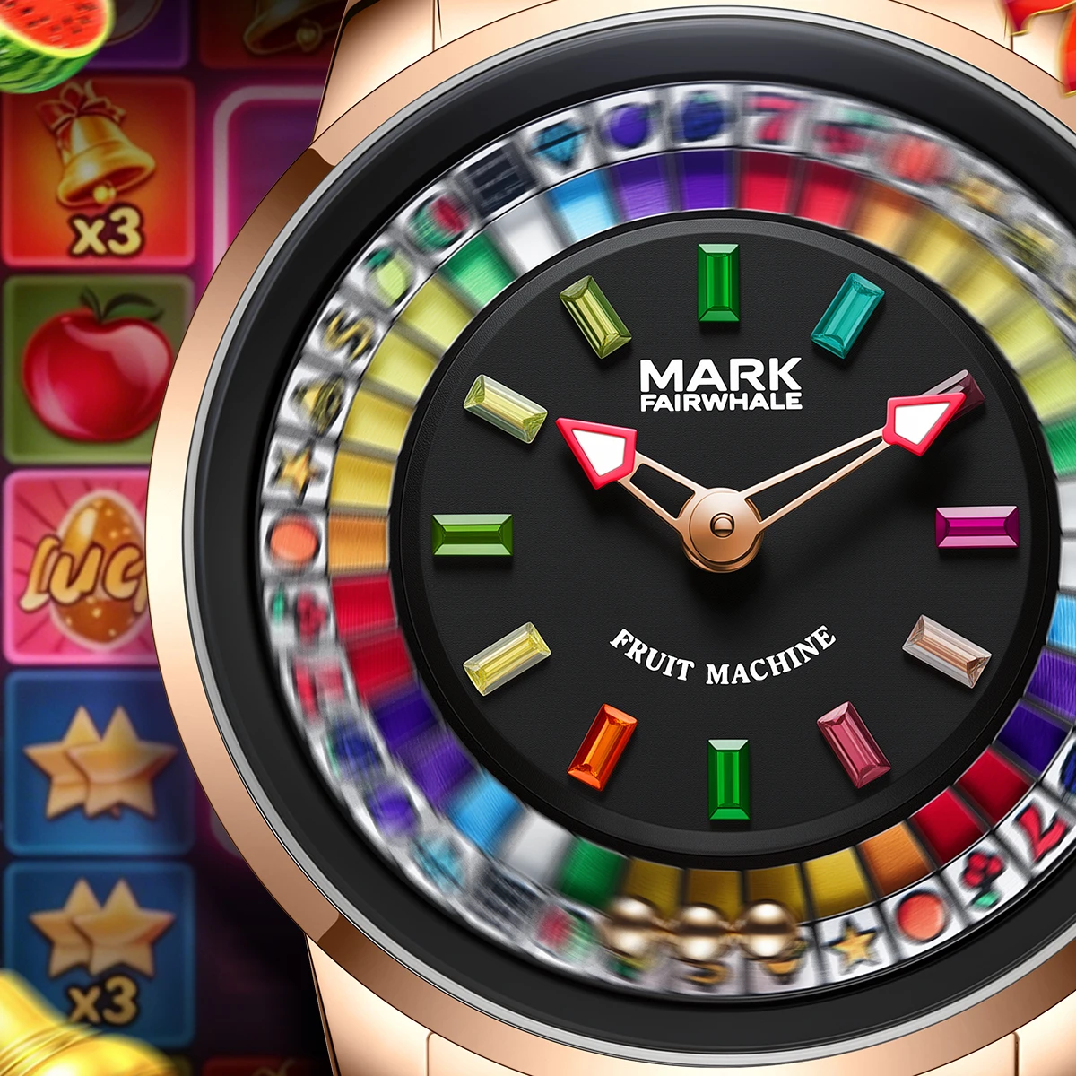 

MARK FAIRWHALE NEW Funny Rotating Colorful Diamonds Dial Men Watch Quartz Wristwatch Stainless Steel Waterproof Watch Best Gift