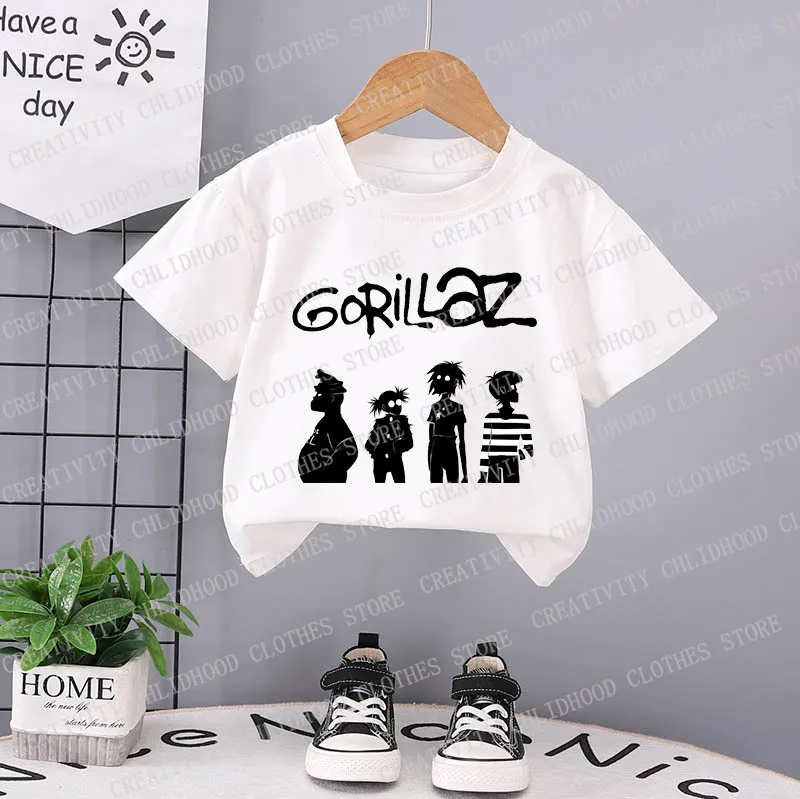 Music Band Gorillaz PUNK ROCK T-shirt Children\'s O-neck Cartoons Short Sleeve T Shirts Casual Clothes Kids Girl Boy Clothing Top