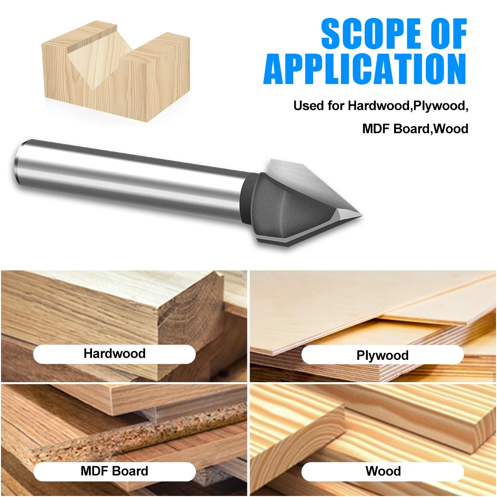 V Slot Frees 6Mm Shank 10Mm Diameter 60 Graden Hout Router Bit Carbide Frees Voor Houtbewerking