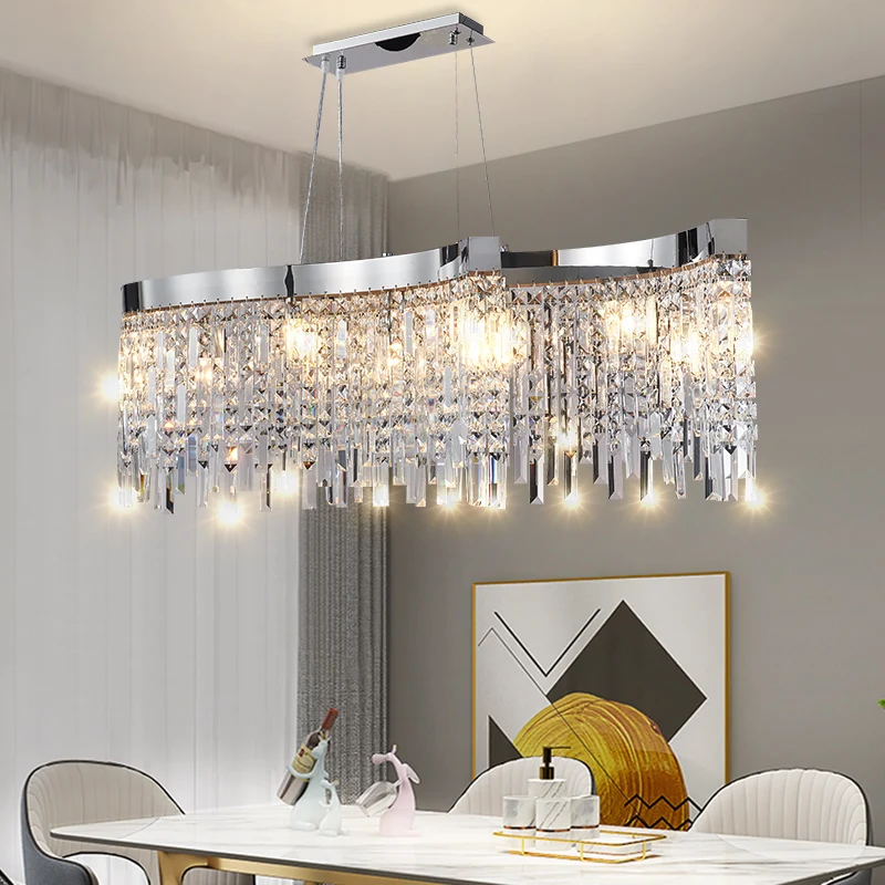 

Postmodern Long Strip Luxury French Restaurant Crystal Pendant Light Living Room Bedroom Lamp Chrome Luster LED Decor Chandelier