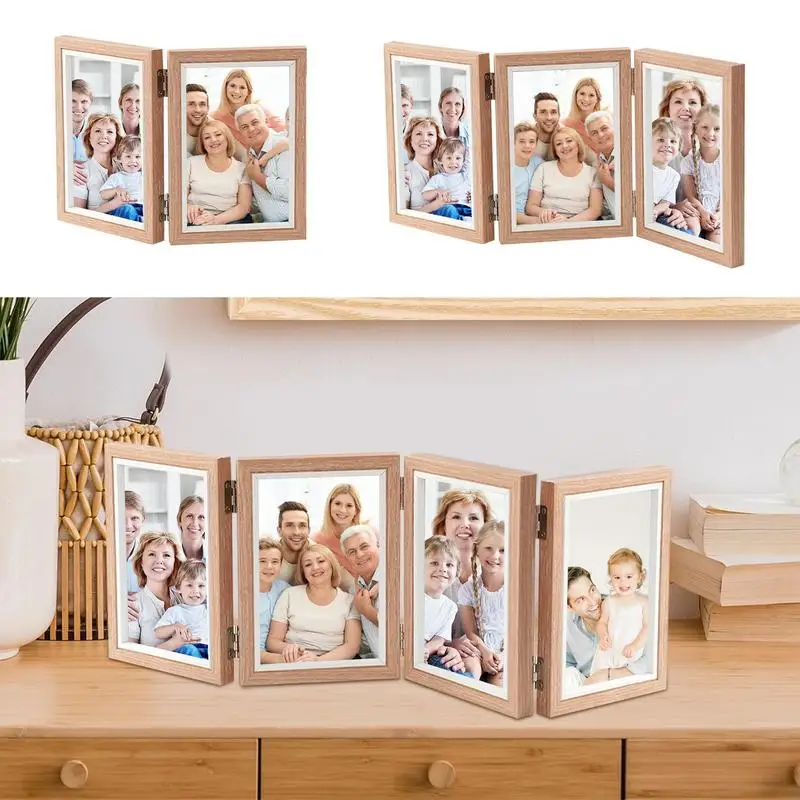 Hinged Picture Frame Rustic Vertical Collage Frame Family Picture Collage Hinged Folding Collage Frame 4x6 Three Opening Photo