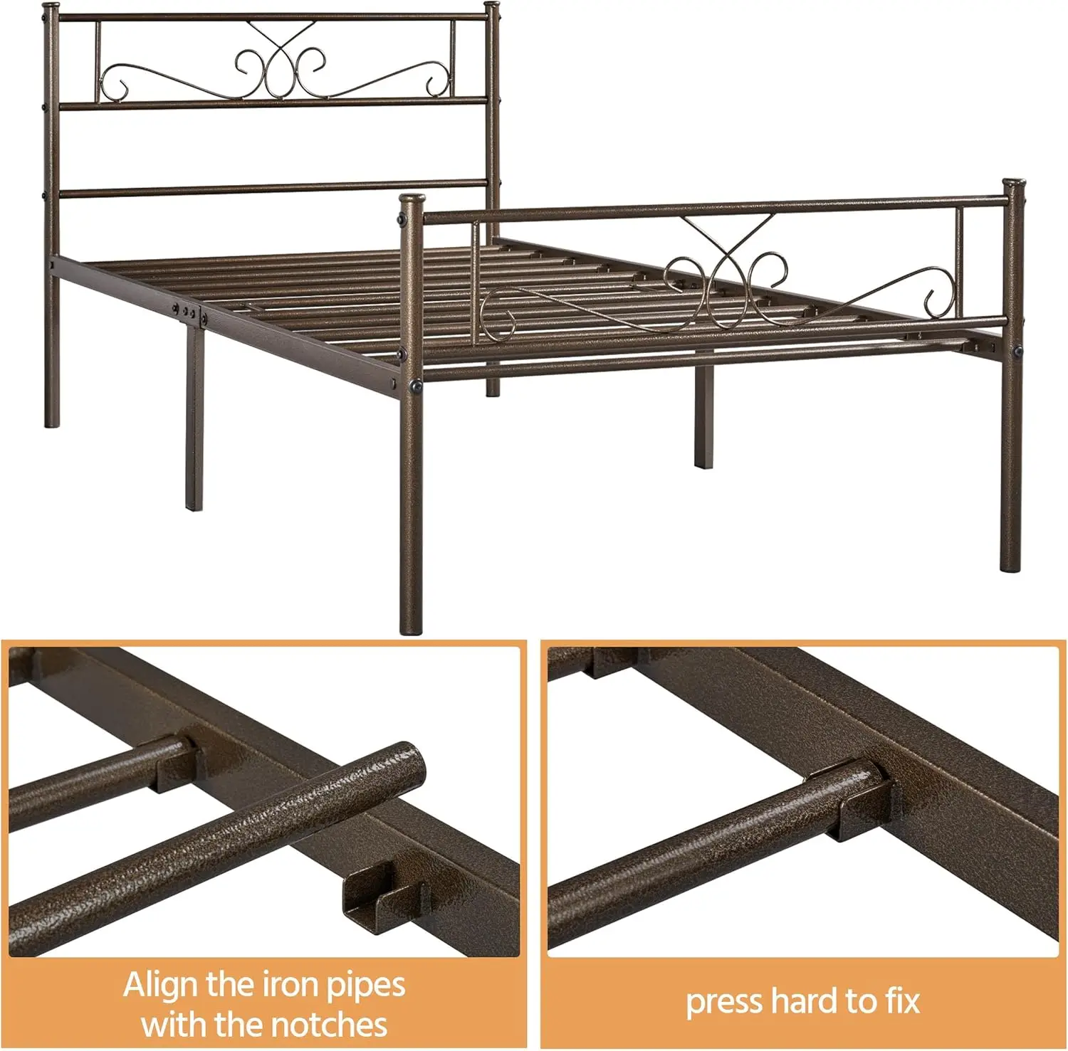 

13-дюймовый бронзовый классический металлический каркас кровати с изголовьем, основание матраса/платформенная кровать/Slatted основание кровати, двойной размер