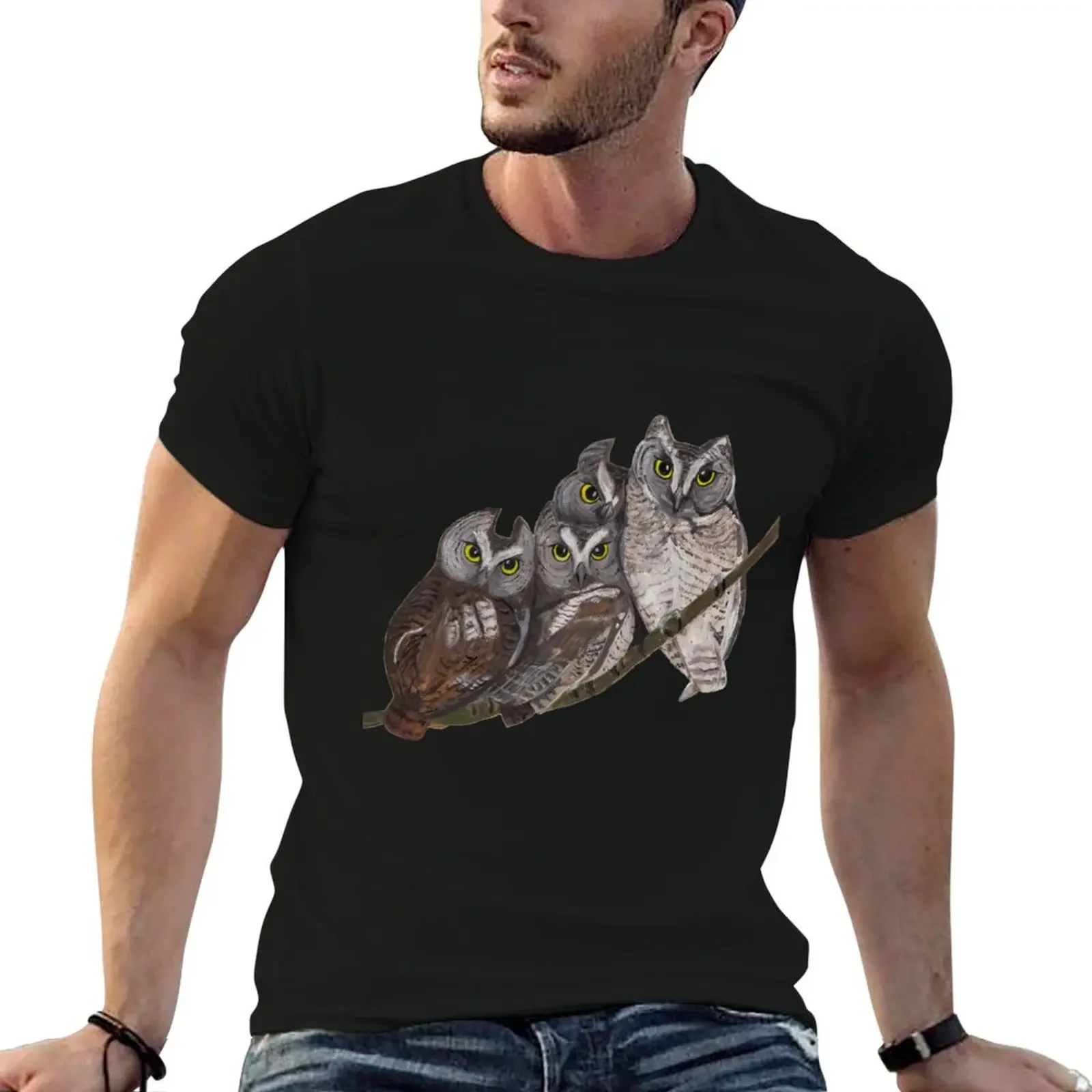 Baby Screech Owls T-Shirt boys animal print kawaii clothes new edition black t-shirts for men