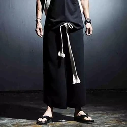 Korean fashion men's new solid color loose wide leg pants casual pants Harem Pants skirt Pants Capris elastic waist