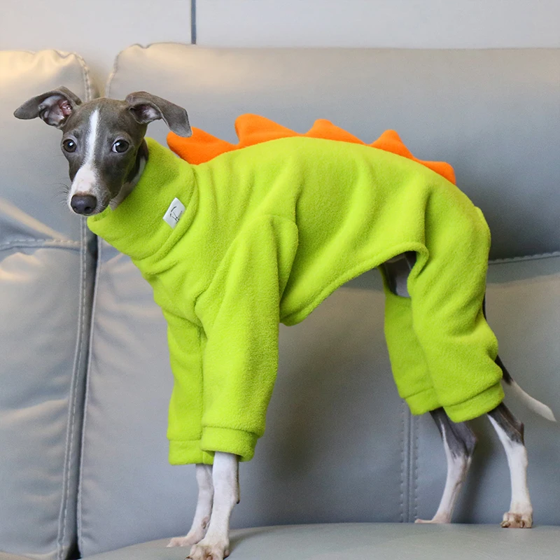 Ropa de invierno cálida de lana polar para perros, mono cálido con forma de dinosaurio para perros, abrigo de cuatro patas para perros