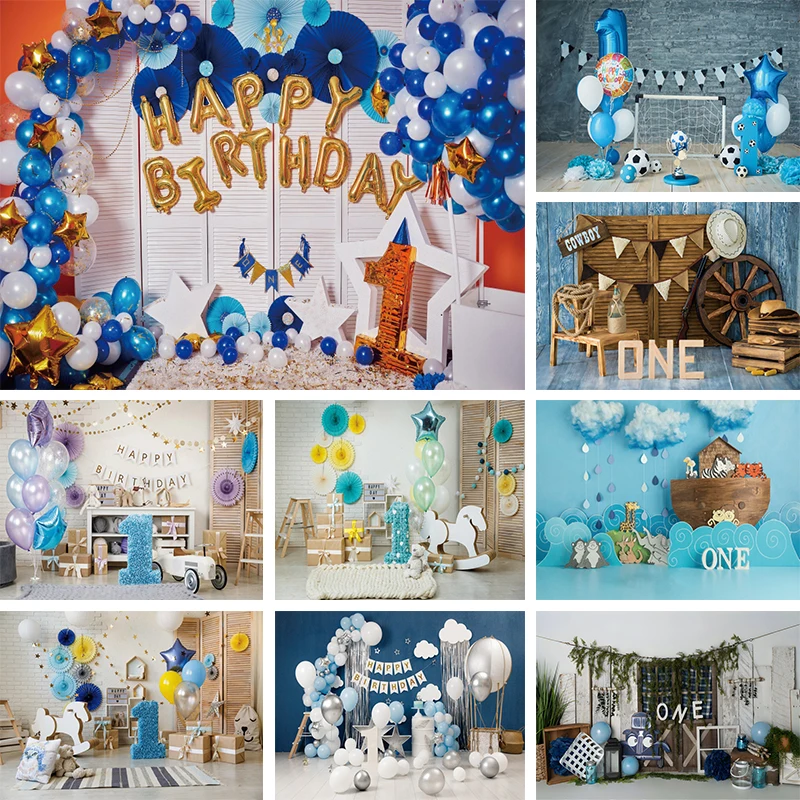 

First Birthday Backdrop for Baby Boy 1 Year Old Birthday Party Decorations Banner Newborn 1st Anniversary Photogarphy Background