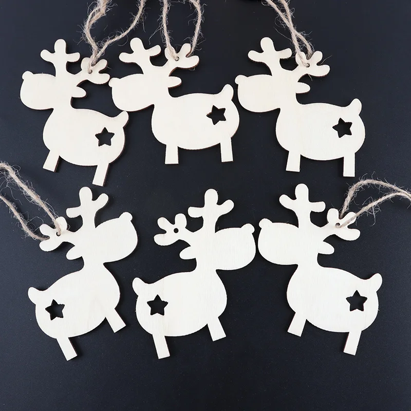 

(10pieces/bag)7.94x8.33CM Christmas Elk Wooden Decorative Pendant New Year Room Matching Atmosphere Photo