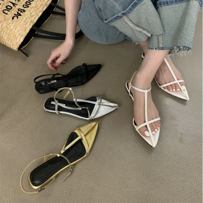 Fashionable Flat Sandals Women Wear A Variety Of Summer Fairy Style Simple Beach Roman Sandals Pointed Toe Gladiator Sandals