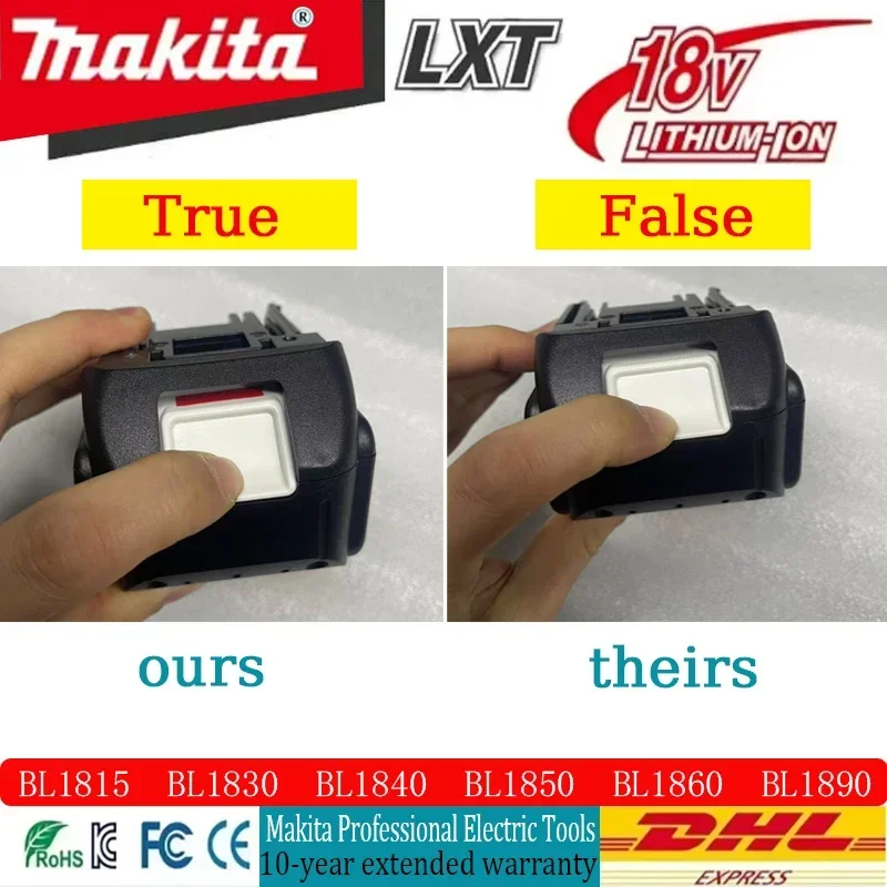 Batería de litio recargable MAKITA, cargador de enchufe europeo de 18V, indicador de capacidad de batería de 6000mAh para herramientas DDF487 DTD173 DTW700 DGA404