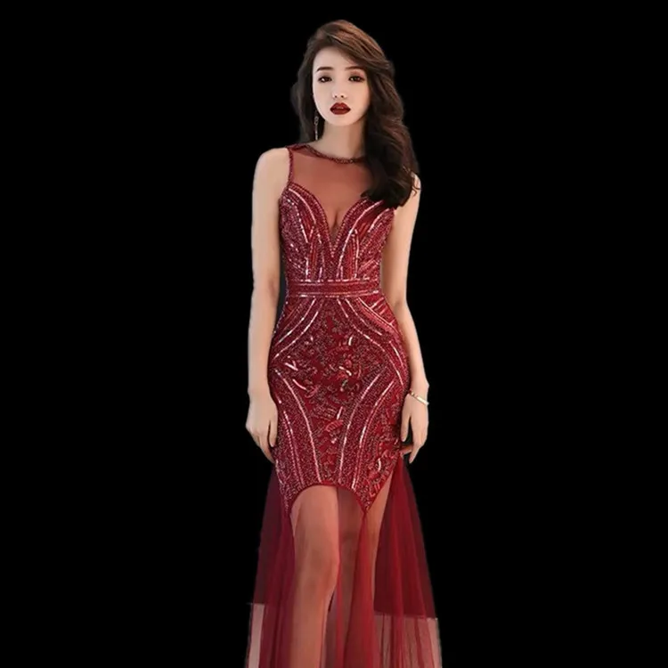 Sexy Pailletten Glitter Kristall Midi Kleid Vestidos funkeln Mesh schillernden Strass Bodysuit Kleid Party Club tragen Abendkleid