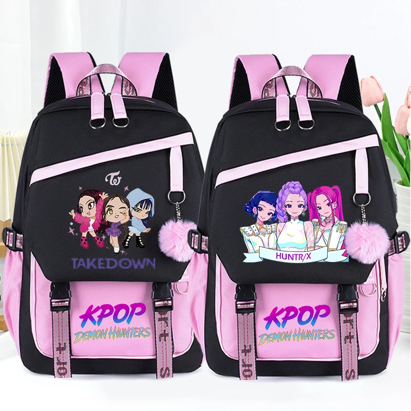 

K-pop Demon Hunters Fashion Backpack for Boys Girls Anime Cartoon Schoolbag Students Large Capacity Book Stationery Storage Bag