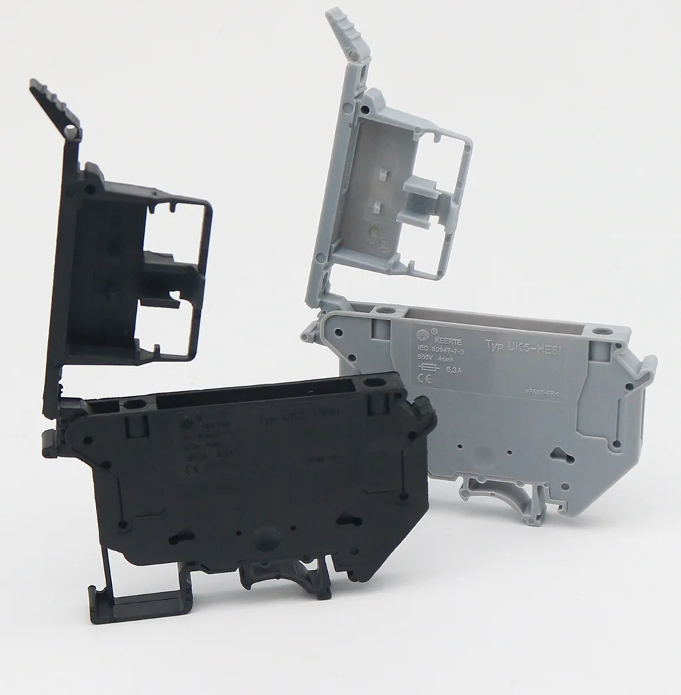 Din Rail Terminal Blocks 10Pcs UK-5-HESI Black Connector Screw Fuse Terminal Block Connector Screw Fuse Holder Conductor