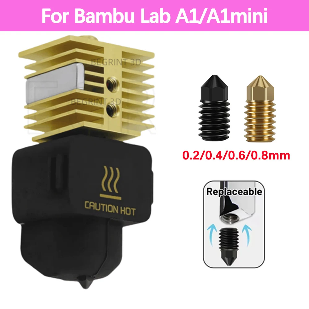 

Новый обновленный комплект Hotend для Bambu Lab A1 A1 Mini, быстрая скорость, сопло с горячим концом в сборе, пинтовая головка, сменные сопла из закаленной стали