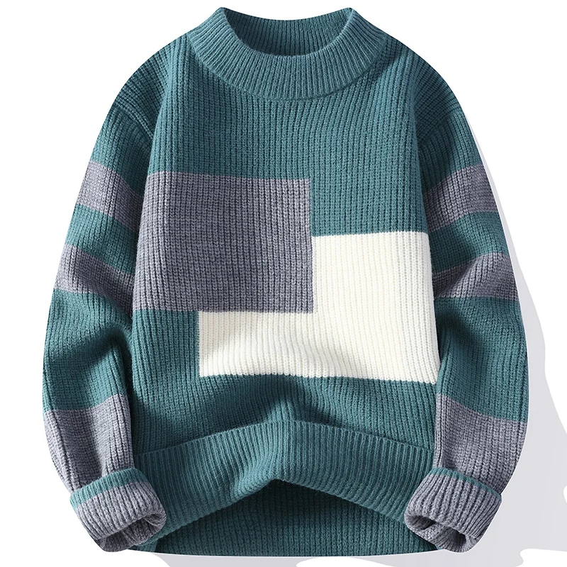 Sweaters men 2024 winter korean style mens warm sweater mens fashion sweaters Splicing color patterns Men\'s wool pullovers male