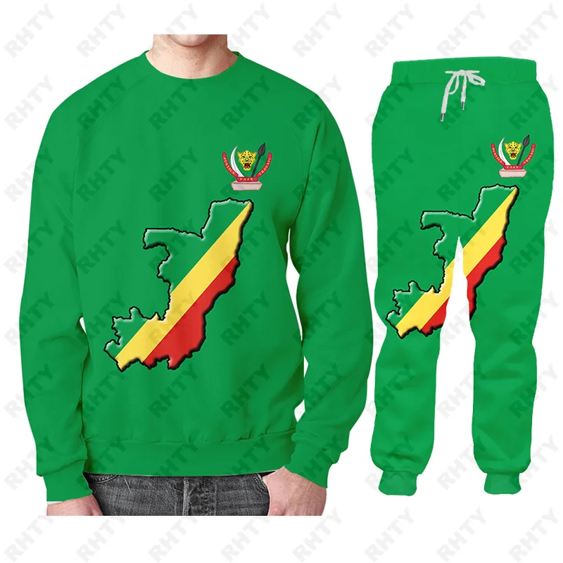 Republic Of Congo Flag Brazzaville Hoodies Jacket Tracksuit Men 3D Print Pants Oversize African Pullover Sweatshirt Unisex 5XL